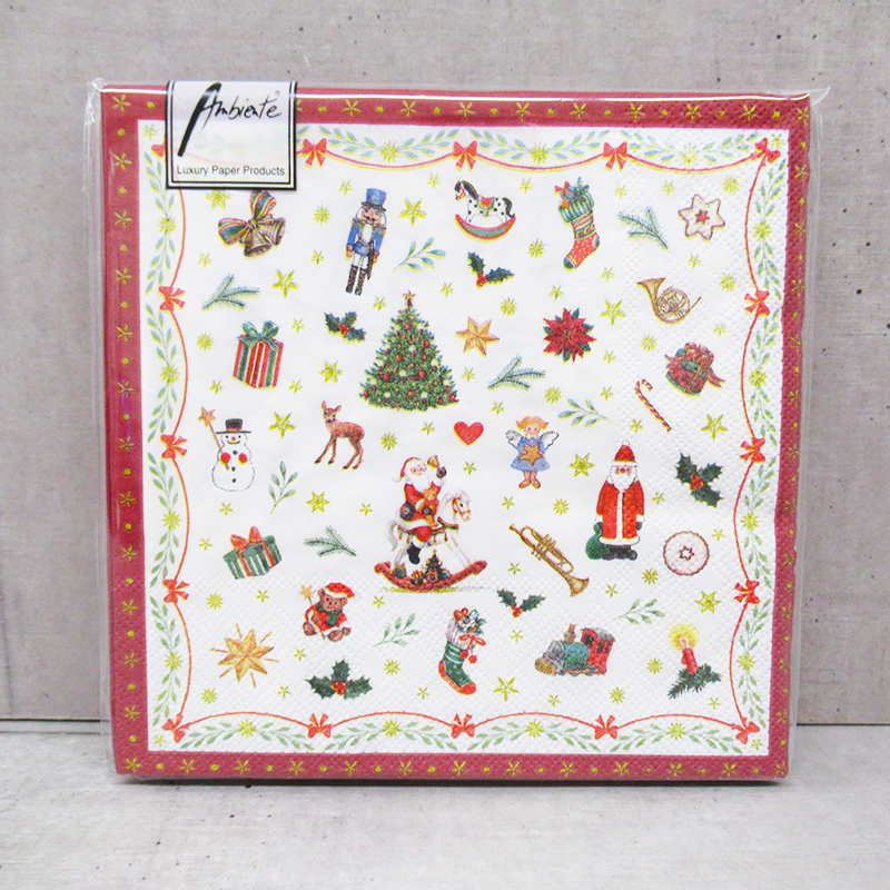 Ambiente クリスマスペーパーナプキン Ornaments all over red